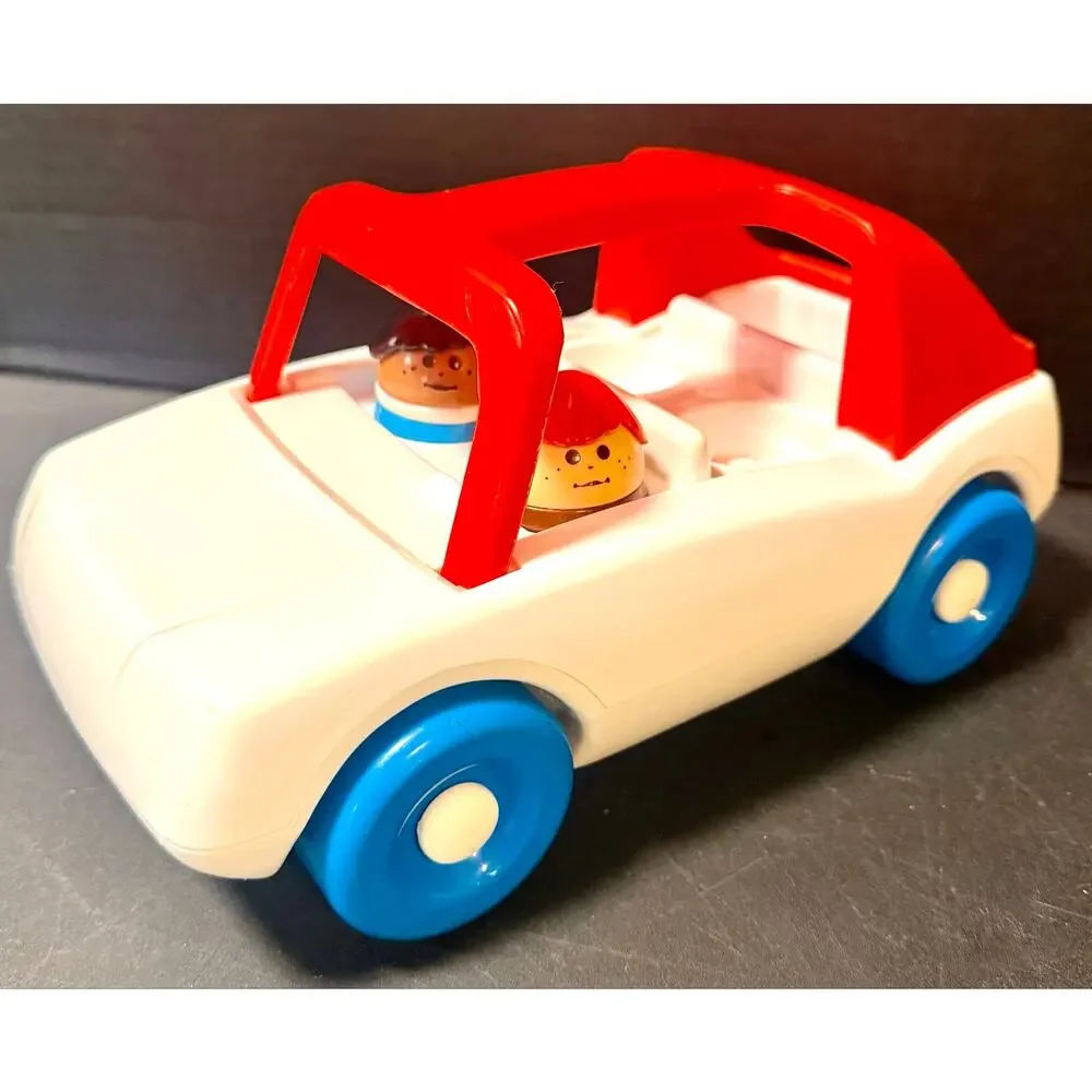 Vintage Little Tikes Chunky Car Toddler Tots Family Red White Sedan Carry Handle